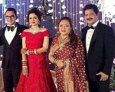 Aditya Narayan and Shweta Agarwal pose with Udit Narayan and his wife. Image source: Instagram