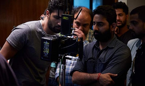 Bhanu and Vicky on the sets of the film