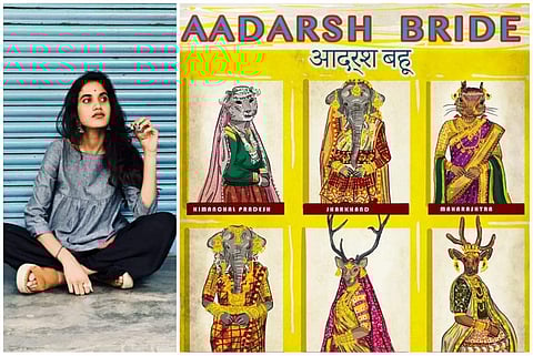 Mallika Singh with her artwork 'Aadarsh Bahu'