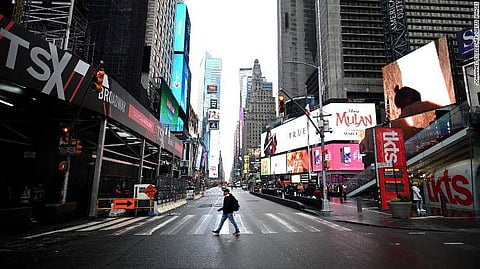 A deserted Times Square in New YorkA deserted Times Square in New York