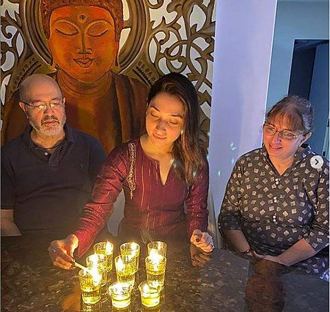 Tamannaah Bhatia with her parents. Courtesy her Instagram.