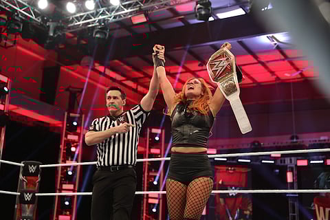 Becky Lynch after winning the match against Shayna Baszler