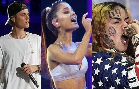 Justin Bieber, Ariana Grande & Tekashi 6ix9ine (Photo: IANS)