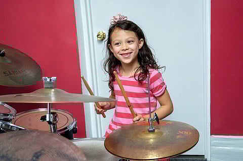 A young drummer at Bloomingdale School of Music 