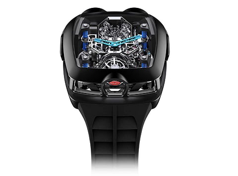 Jacob & Co’s Twin Turbo Furious Bugatti is made from Grade 5 Titanium-forged carbon. 48-hr power reserve, mono push chrono, Minute Repeater, Double Hi-speed Tourbillon. INR 2.13 crore. Ltd 250 pieces.