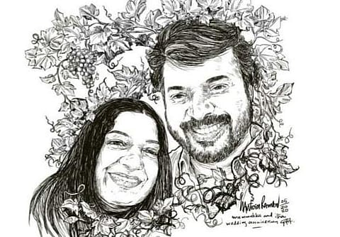 Mohanlal posts sketch of Mammootty and wife on their wedding anniversary