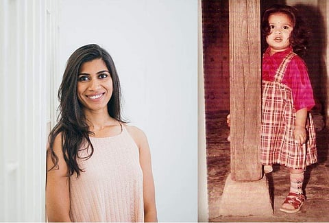 Mrunalini Rao (L), Mrunalini as a kid wearing an attire crafted by her mom