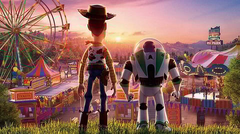 Sheriff Woody and Buzz Lightyear look beyond infinity