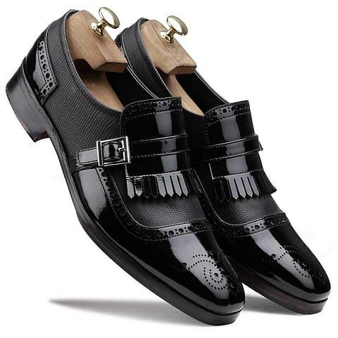 ]Escaro Royalé's The Marco Dual Textured Kiltie Monkstrap in Black