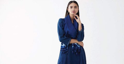 A long indigo kurta in malkha