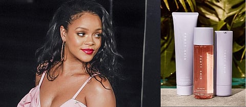 Rihanna (L) and the FENTY SKIN START’RS as seen on the line's Instagram account