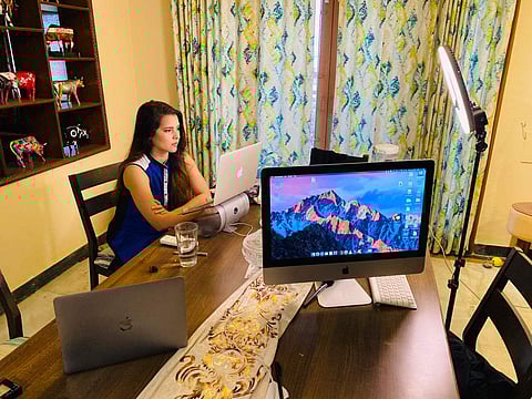 Paloma preparing for a virtual event