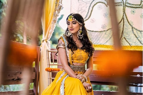 Miheeka during the haldi ceremony