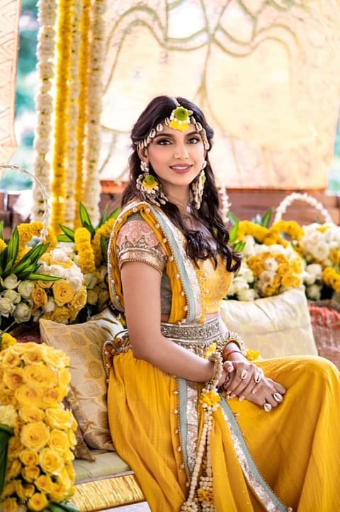 Miheeka during the haldi ceremony