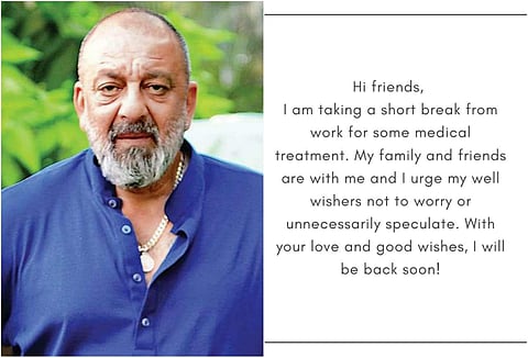 Actor Sanjay Dutt took to Twitter today to inform his fans that he is taking a short break for medical treatment.