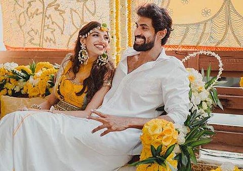 Miheeka and Rana at their haldi ceremony. Picture: Rana's Instagram