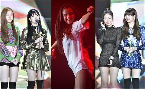 Selena Gomez (centre) with the girls of BlackPink