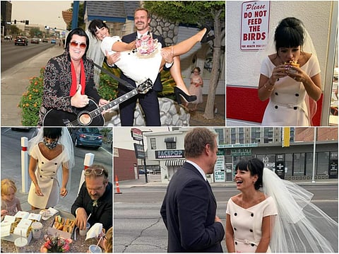 Singer-songwriter Lily Allen and actor David Harbour got hitched at an Elvis-themed chapel in Las Vegas.