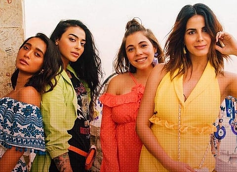 A still from Four More Shots Please! featuring Sayani Gupta, VJ Bani, Maanvi Gagroo and Kirti Kulhari