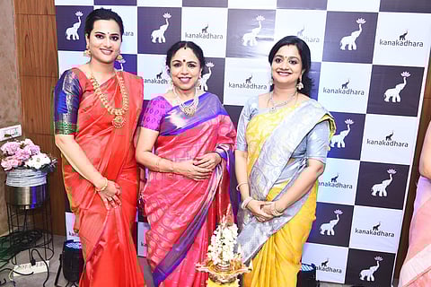 Lavanya, Sudha Ragunathan (centre) and Archana at the launch of Kanakadhara Silks