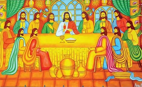 Anu Riya P, a class XI student of Madayi Govt Girls School at Pazhayangadi in Kannur, was awarded for her 64 sqft painting of the Last Supper using five colours. 