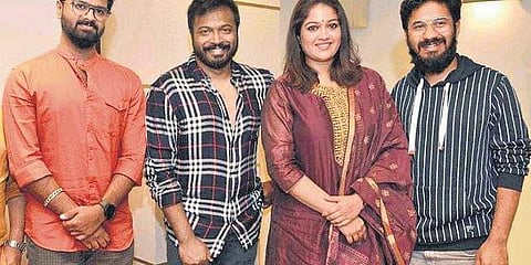 Meghana Raj along with director Vishal (L), Producer Pannaga Bharana and music director Vasuki Vaibhav