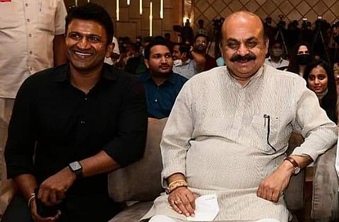 Late Sandalwood actor Puneeth Rajkumar with Karnataka Chief Minister Basavaraj Bommai