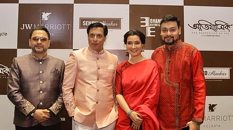 From left: Gaurang Jalan, Madhur Bhandarkar, Arpita Chatterjee and Subhrajit Mitra strike a pose at the music launch of Avijatrik