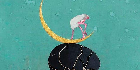 Pratul Dash's acrylic and oil painting on canvas titled ‘Moonwalk’