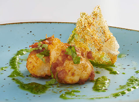 Pan-seared lobster and tapioca crisps