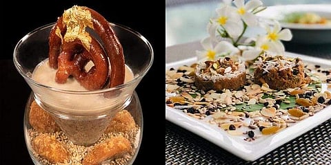 Ganne ke Ras ki Jalebi (L) and Gond ke Laddu granola bar