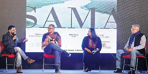 (L-R) Director Onir, curators Davide Quadrio and Myna Mukherjee, Aseem Chhabra