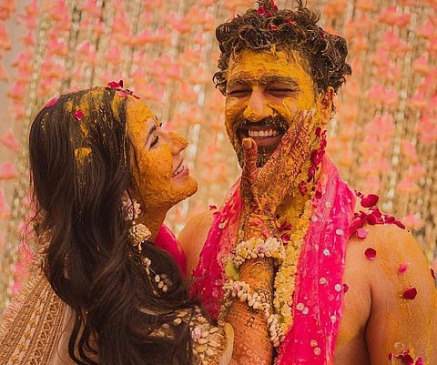 Pictures from VicKat haldi ceremony. (Source: Katrina's Instagram)