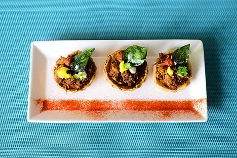 Chettinad mutton sukka tartlets