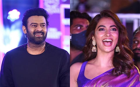 Prabhas and Pooja Hegde from the trailer launch event.