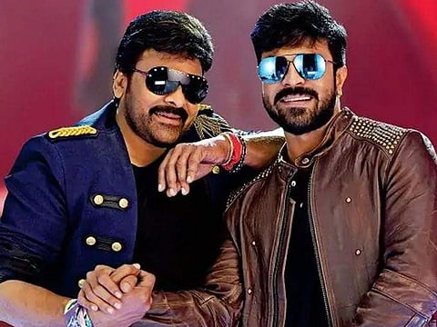 Chiranjeevi and Ram Charan from a shoot