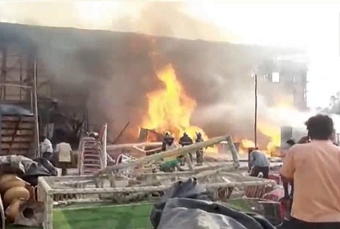 Fire on the set of Adipurush. Screengrab