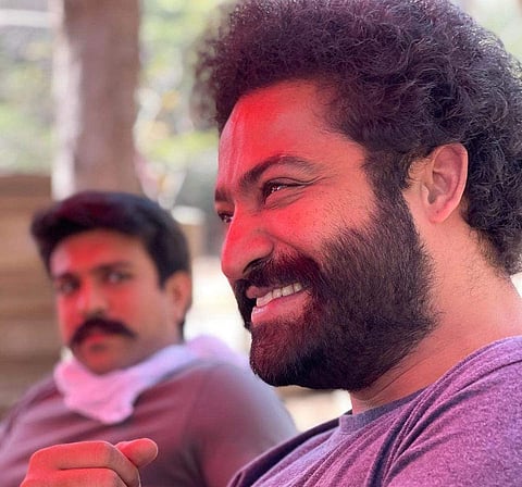 NTR and Charan on the sets of RRR