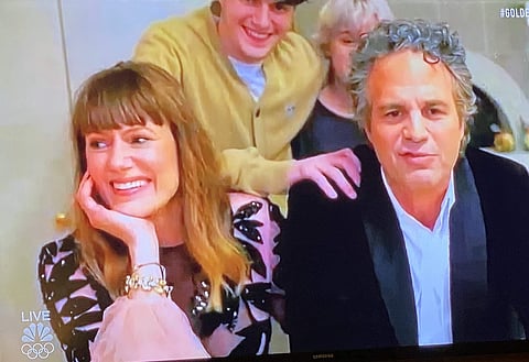 Mark Ruffalo and his family during his acceptance speech