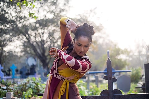 A picture of Hemabharathy from the rehearsal of Scape