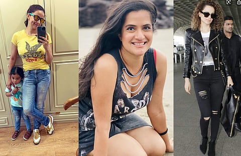 Gul Panag, Sona Mohapatra and Kangana Ranaut posted their images wearing ripped clothes and jeans