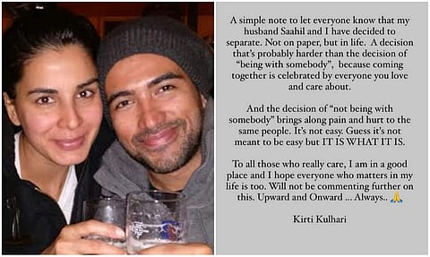 Kirti Kulhari announces separation from husband Saahil Sehgal.