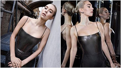 Vanessa Kirby in a metal mesh column gown by Atelier Versace