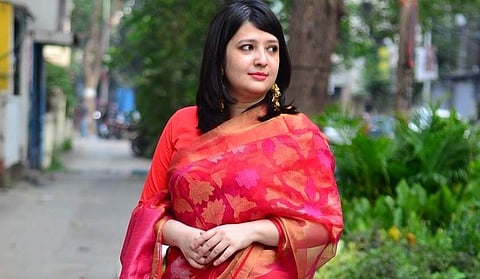 A pink and yellow sari from Byloom