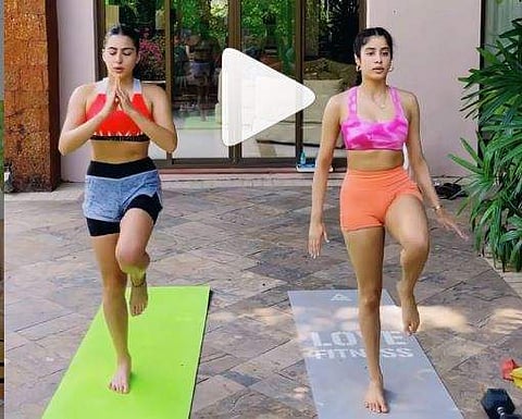 Sara and Janhavi shared an Instagram reels video of their partner workout