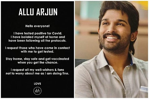Telugu star Allu Arjun has tested positive for Covid-19 and has isolated himself at home