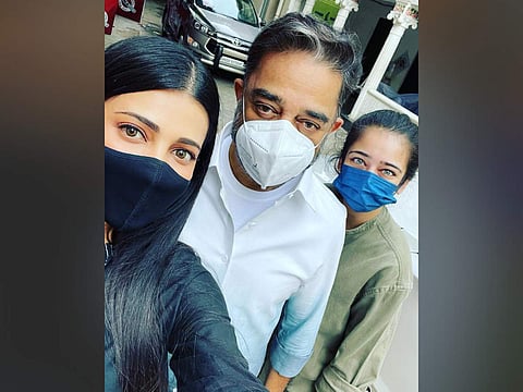 Kamal Haasan casts his vote with daughters Shruti and Akshara