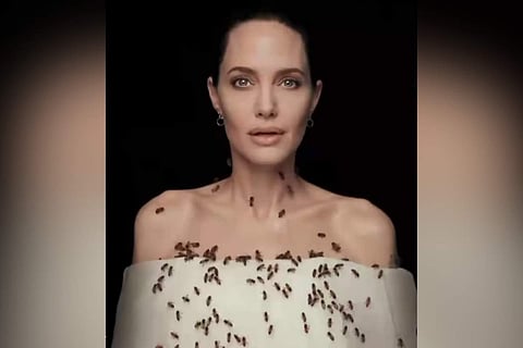 Angelina Jolie during a shoot for bee conservation