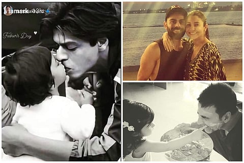 Father's Day: Shah Rukh Khan with his daughter (left), Virat Kohli and Anushka Sharma (top right), and Akshay Kumar with his daughter (bottom right)