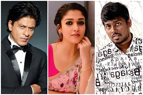 Shah Rukh Khan (left), Nayanthara (centre), and Atlee (right)